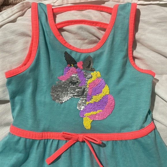 Pink Violet 6x turquoise fit n flare hi low hemline sequined unicorn flip euc - Picture 2 of 10